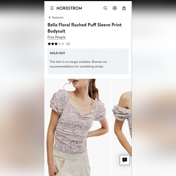 Free People Intimately Bella Floral Puff Sleeve Body Suit, XS - Picture 7 of 7